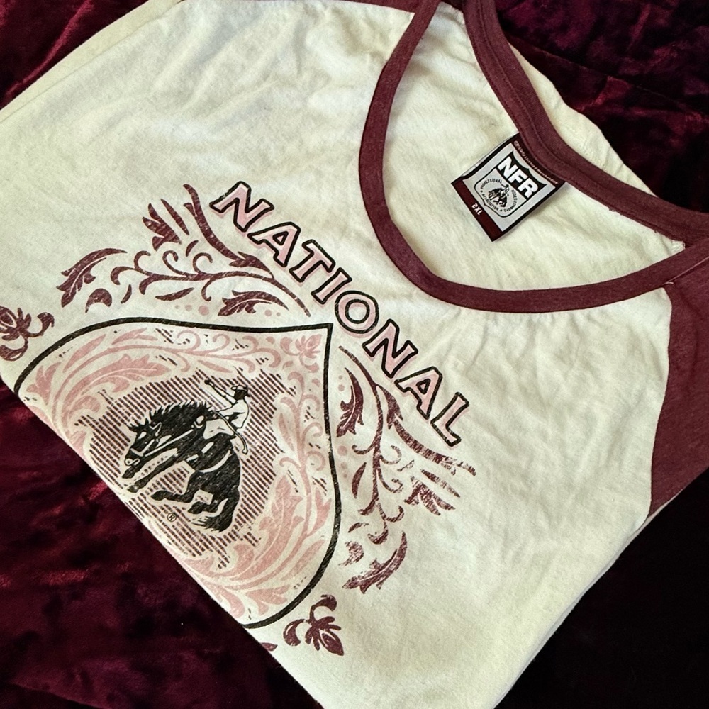 NFR National Graphic Raglan Tank - Cream & Maroon